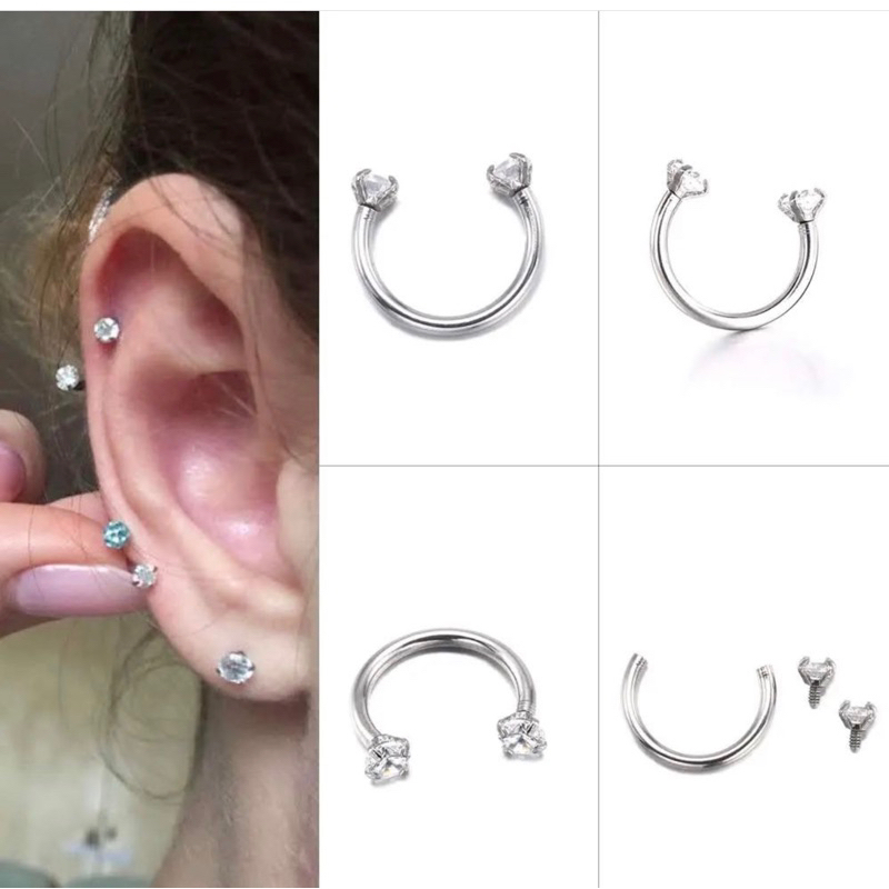 Khuyên chữ U đá trấu siêu sáng đeo được cho môi , tai , septum