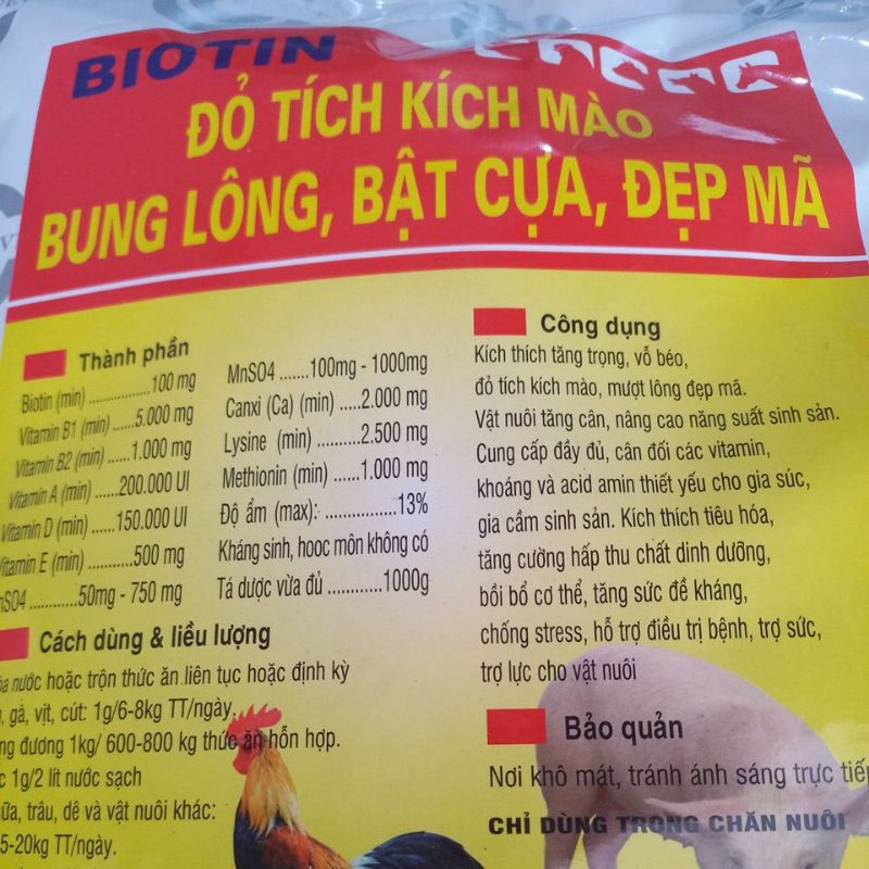 BIOTIN GÓI 1KG ĐỎ TÍCH KÍCH MÀO BUNG LÔNG, BẬT CỰA, ĐẸP MÃ