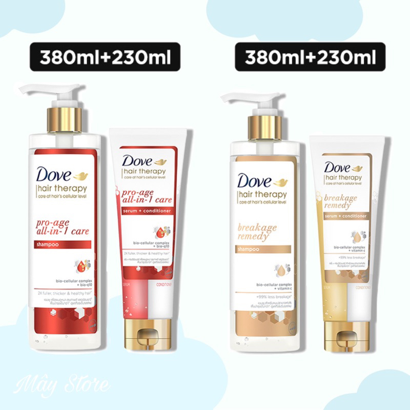 Combo Dầu gội và Kem xả Serum 2 trong 1 Dove 380ml + 230ml