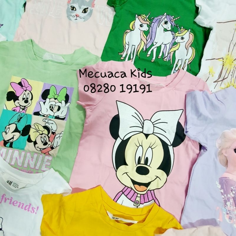 Áo phông cộc tay cotton mềm mịn in hoạt hình, công chúa, mickey cho bé gái