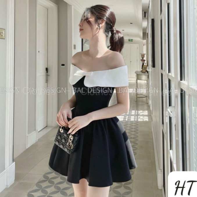 Đầm nữ váy dự tiệc trễ vai phối bèo trắng sexy chuẩn form (Kèm ảnh thật) | BigBuy360 - bigbuy360.vn