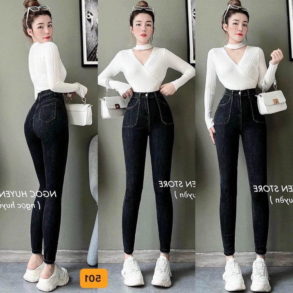 Quần jean nữ lưng cao skinny ôm dáng, quần bò nữ co giãn mẫu mới thời trang cao cấp A-T Fashion - MQ501