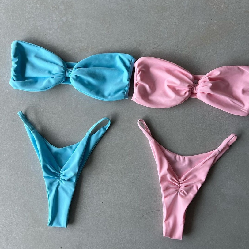 Bikini 2 mảnh JURA nơ trước ngực màu màu và xanh màu ngọt ngào dịu nhẹ