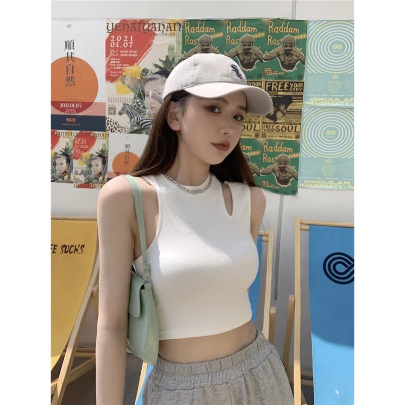 Áo Croptop Nữ 3 Lỗ Khoét Vai -Halinh Shop