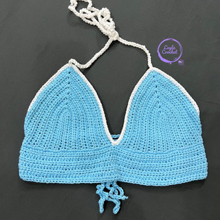 Ảnh thật- Áo Bra len 2 dây hở lưng thủ công phối viền màu
