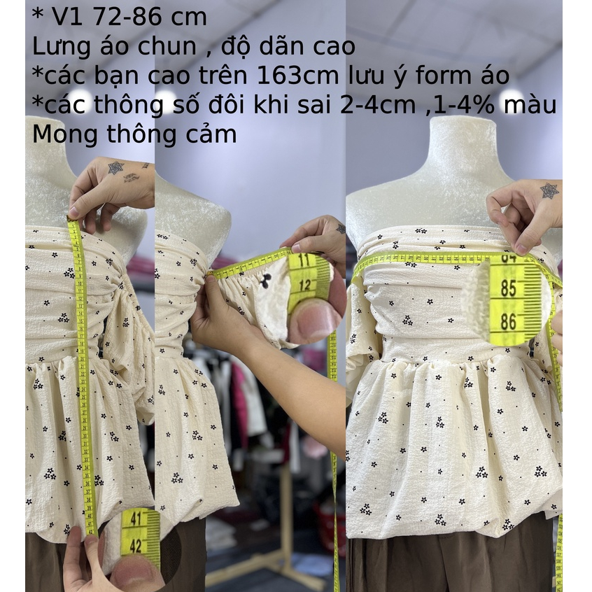 BARE- (Có Big Size) Áo Trễ Vai Nữ Tay Bồng Hoa Nhí 2 Lớp Chất Đũi Xốp Mềm Phong Cách Hàn Quốc Đáng Yêu - AO0119 | BigBuy360 - bigbuy360.vn