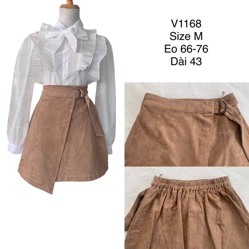 Chân váy chữ A V1168 form ngắn kiểu đắp tà cạp chun sau chất vải nhung dày dặn 2hand Nhật si tuyển ảnh thật