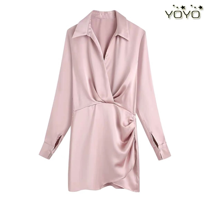 Đầm sơ mi dài tay vải phi lụa TQ