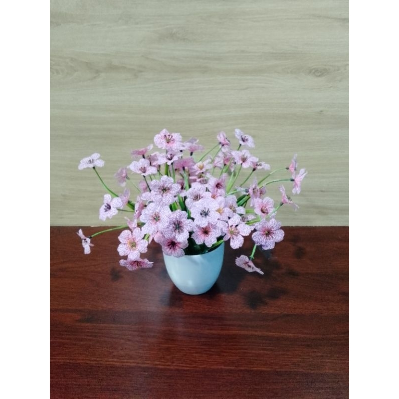 Chậu hoa lan cắm sẵn màu hồng, chậu hoa cánh bướm, chậu hoa lụa để bàn, chậu hoa giả siêu xinh