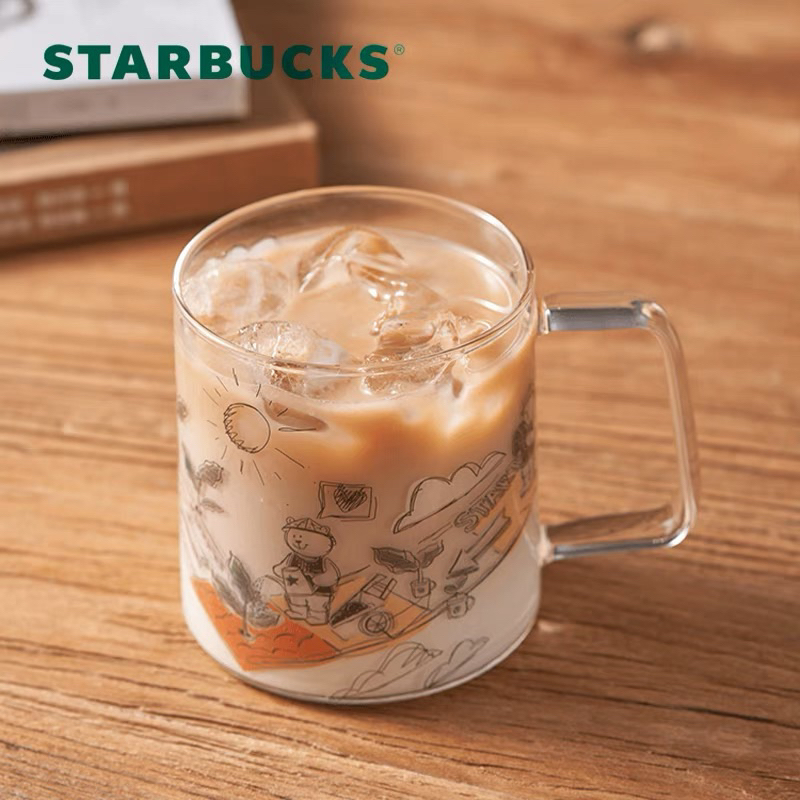 Ly Cà Phê Thủy Tinh Starbucks In Họa Tiết Graffiti Nhiều Màu Sắc