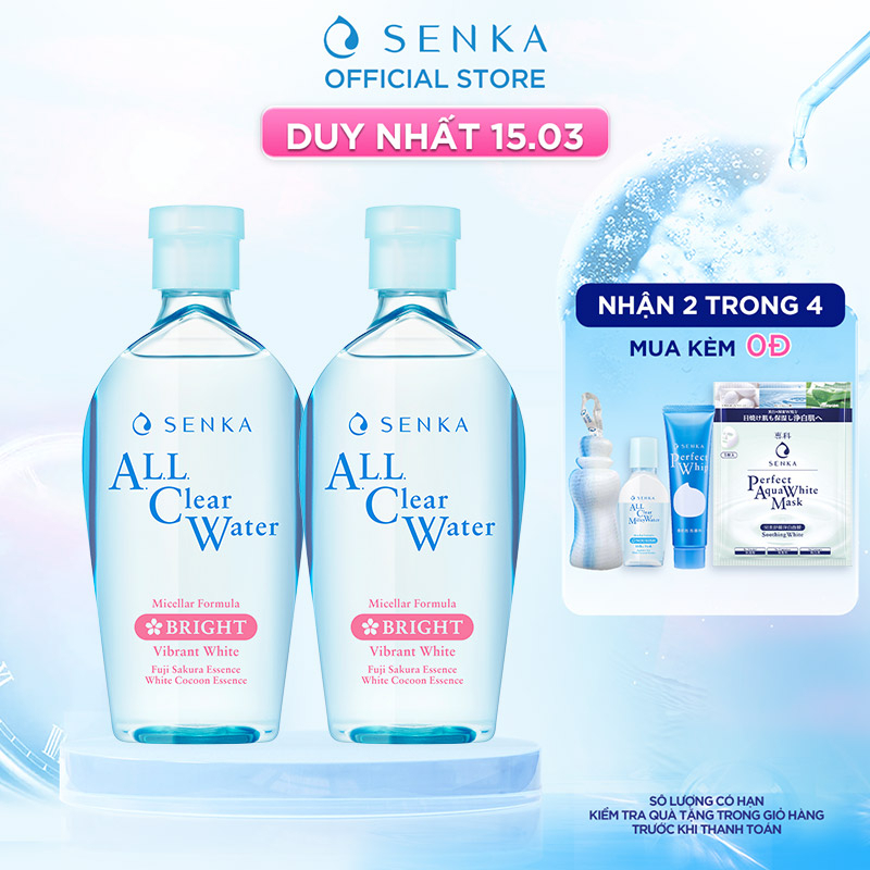 Bộ 02 Nước tẩy trang dưỡng trắng Senka All Clear Water Micellar Formula White 230ml
