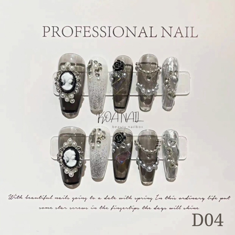 Nailbox Thiết Kế Độc Quyền D04 Đen Thạch Và Charm Cao Cấp