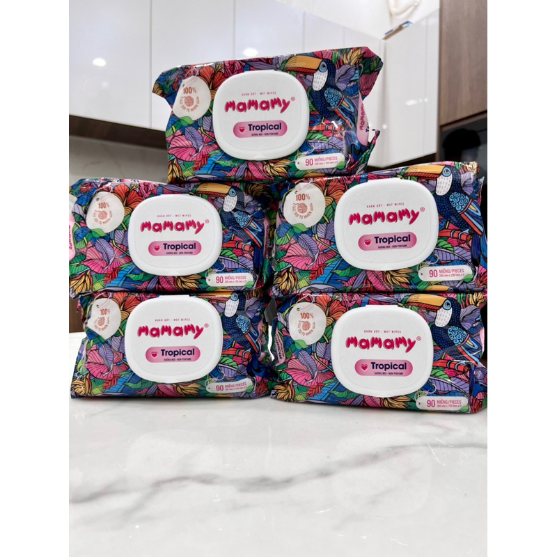 Combo 5 gói khăn ướt Mamamy Tropical 90 miếng