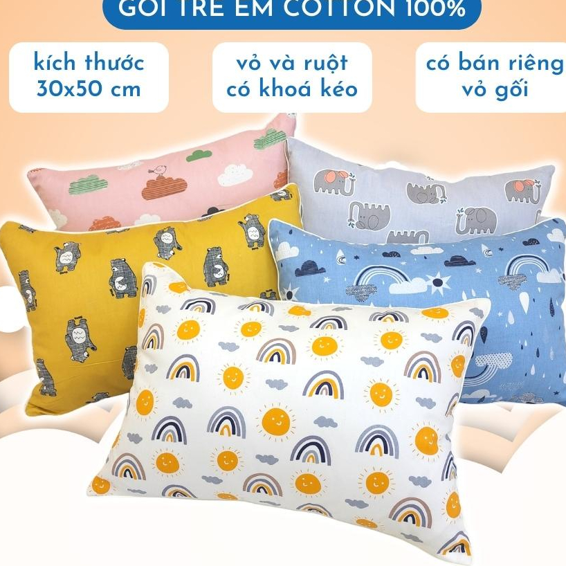 Gối trẻ em muji cao cấp 100% chất liệu cotton mịn màng thoáng mát thấm hút mồ hôi