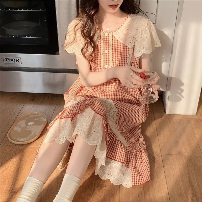 đầm ngủ phối Ren bánh bèo tiểu thư phong cách hàn quốc hàng quảng châu