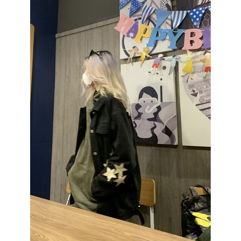 Áo khoác Denim unisex Star thêu hình ngôi sao