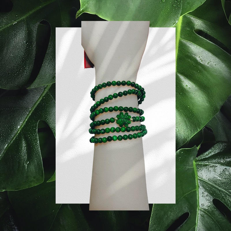 Chuỗi vòng tay cỏ bốn lá sơn thuỷ 4 ly 216 hạt thiên nhiên