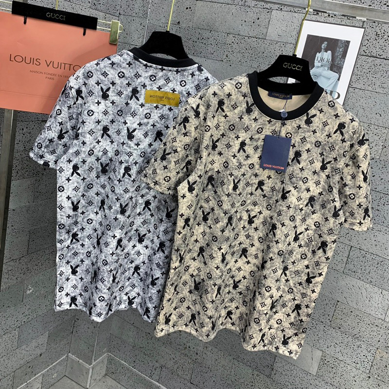 Áo phông nam nữ Premium Cotton in loang màu hoạ tiết vân hoa chữ Eo Vì thỏ Playboy logo ngược sau áo