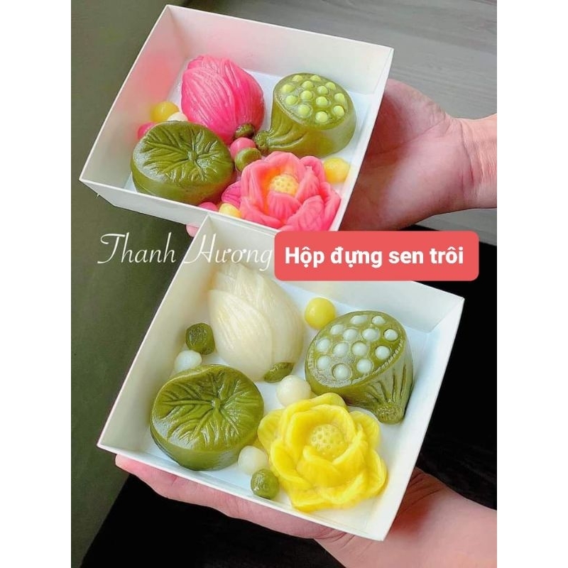Set 50 hộp giấy kraft E1413 vuông nắp trong đựng bánh gato, bánh thạch rau câu, bánh hoa sen