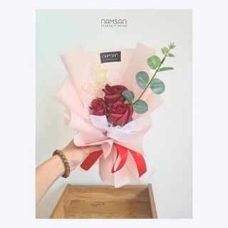 Bó hoa hồng sáp 3 bông 5 bông thơm túi thiệp tặng quà 8/3,20/10