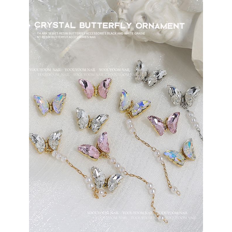 charm bươm đá xích trang trí móng tay mới