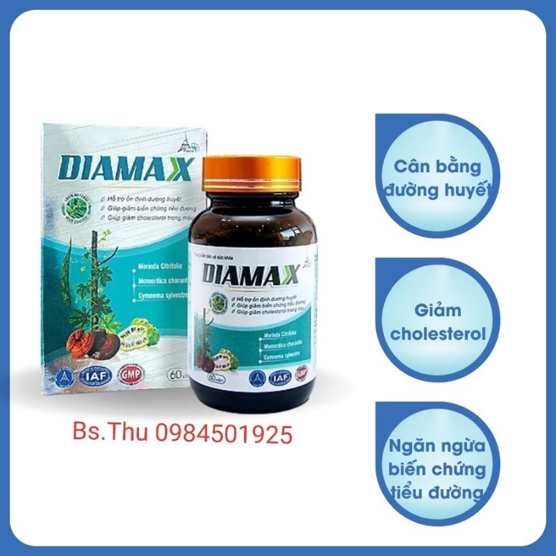 DIAMAX hộp 60 viên hỗ trợ ổn định đường huyết, hạ mỡ máu, giảm nguy cơ biến chứng tiểu đường