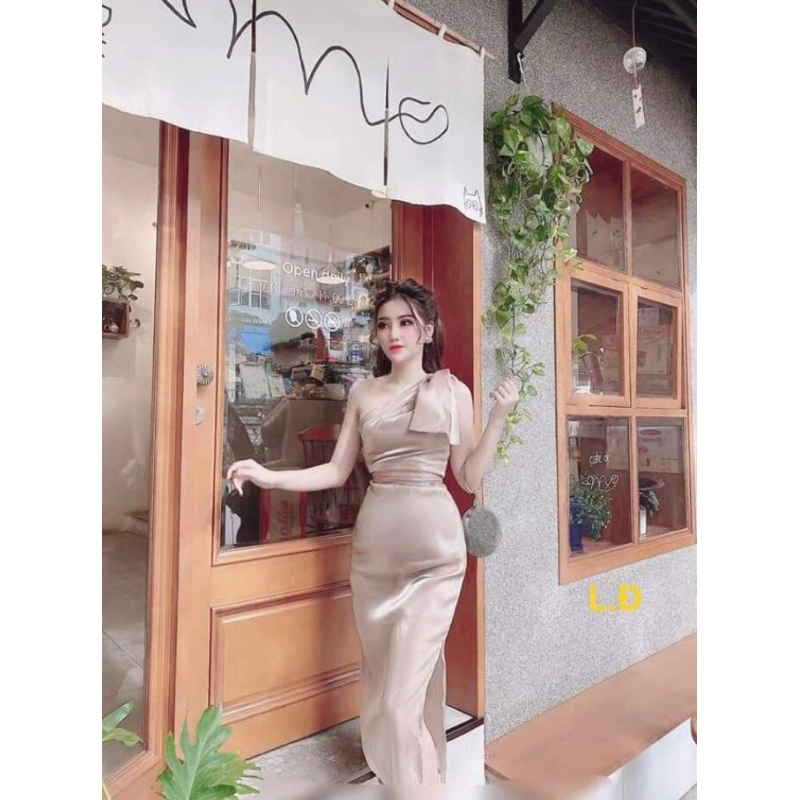 Đầm lệch vai voan kính-Pass