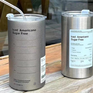 (xả kho) Cốc Giữ Nhiệt, Cốc Uống Nước (Màu Xám) Iced Americano Inox 304 Có Ống Hút Ly Uống Coffee 600ML Giữ Nhiệt