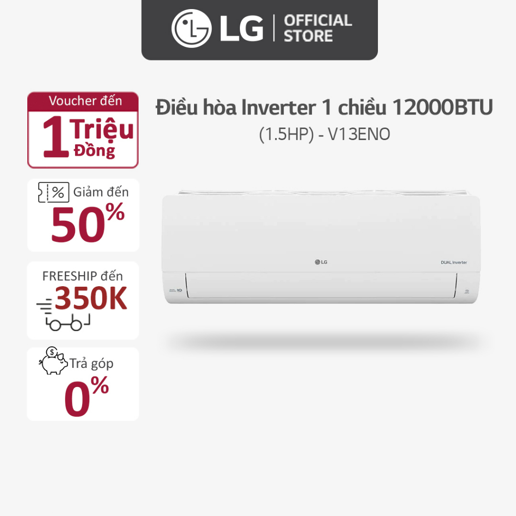 Máy Lạnh LG Inverter 1 chiều 12000BTU (1.5HP) V13ENO - Model 2023 - Miễn Phí Lắp Đặt