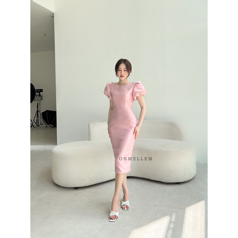 Mell14 dress - Váy dài cột nơ tay bồng hở lưng sang chảnh Onmellem