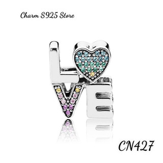 CHARM PAN ALE CHỮ LOVE ĐÍNH ĐÁ CẦU VỒNG BẠC S925 THUẦN KHIẾT HÀNG CAO CẤP