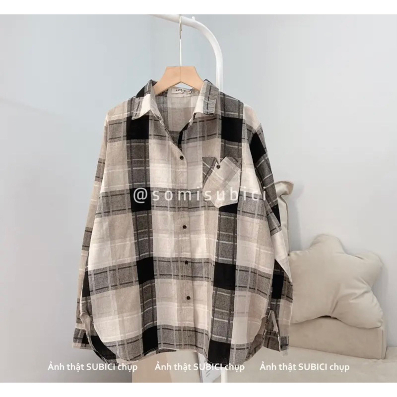 Áo sơmi kẻ tay dài 1 túi