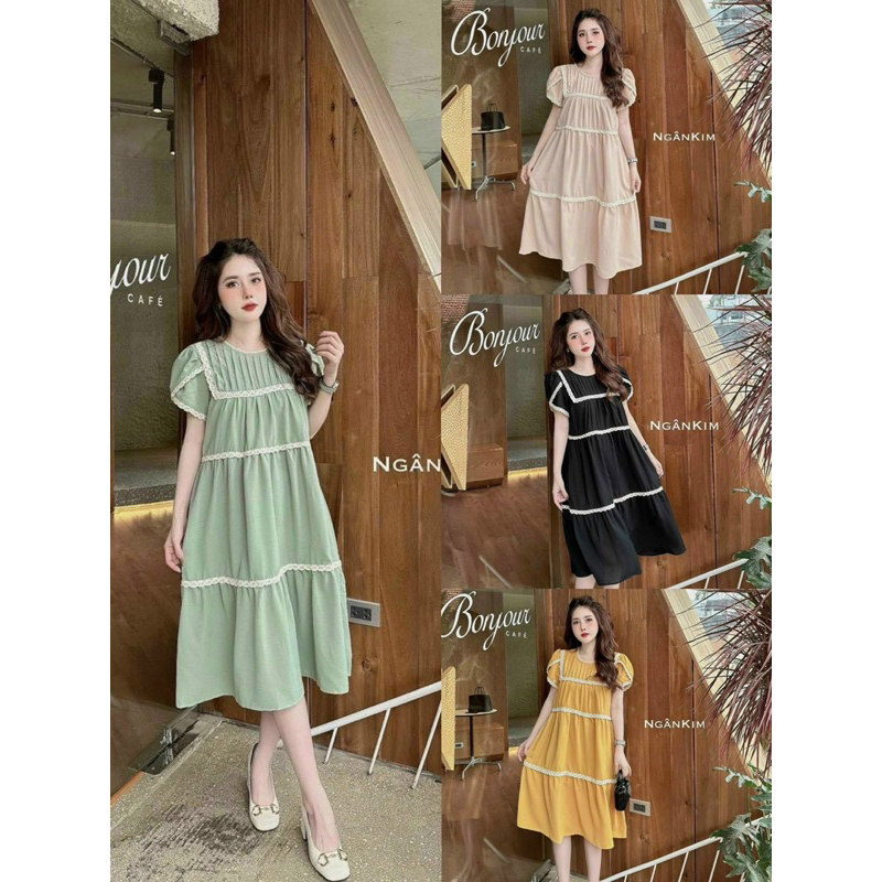 Đầm Suông Phối Ren Tay Siêu Xinh Mã HH0389