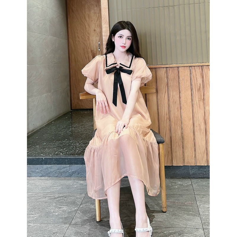 Đầm Bầu Lụa Tơ Hai Lớp Phối Nơ Mã LH012