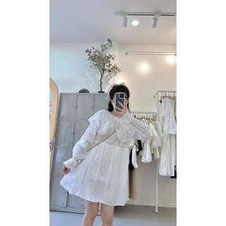 váy bbd trắng cổ bẻ