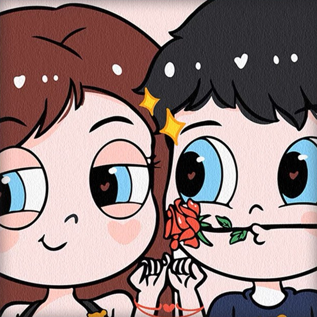 Tranh tô màu theo số có khung hoạt hình, phong cảnh | Tranh số hoá 20x20 cặp đôi dễ thương treo tường, để bàn