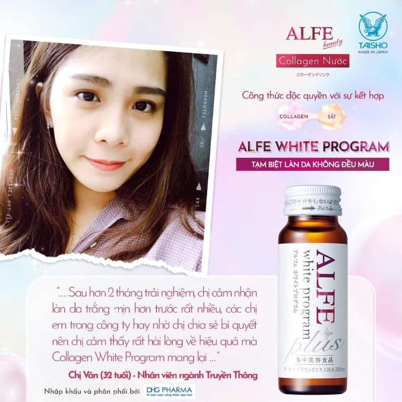 Nước uống Collagen Alfe làm trắng da giảm thâm sạm nám từ bên trong hộp 10chai