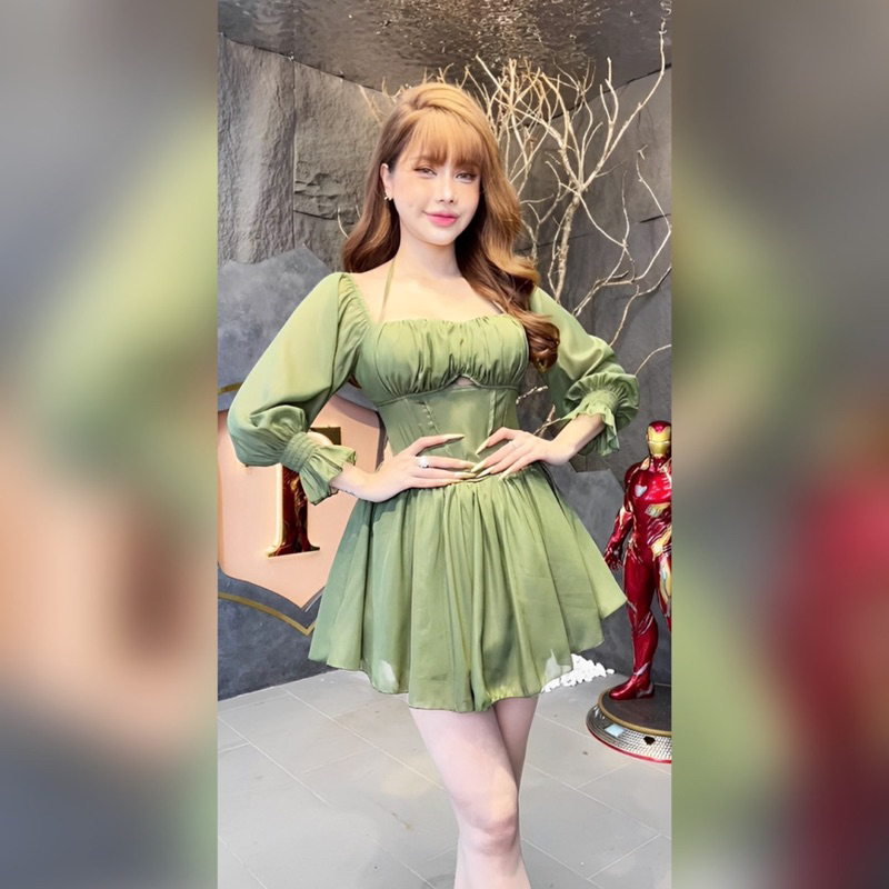 Bigsize Đầm yếm tiểu thư tay chun có kèm mút 55-95kg