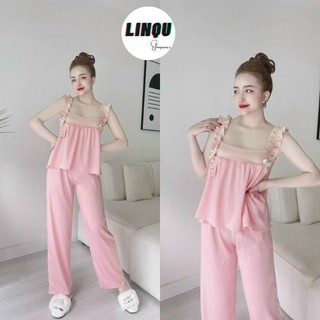 Đồ bộ, đồ ngủ mặc nhà , Đồ ngủ Satin mềm mịn gợi cảm áo 2 dây bèo quần dài