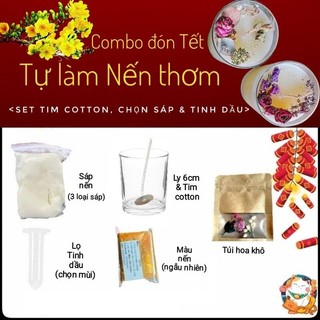   Combo 🐉 Đón Tết  Trọn Bộ Nguyên Liệu Làm 1 Ly Nến Thơm Mùa Lễ Hội Chọn Size Ly & Phong Cách Decor 