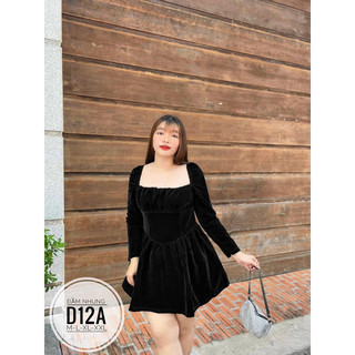 Đầm nhung cổ vuống D12A
