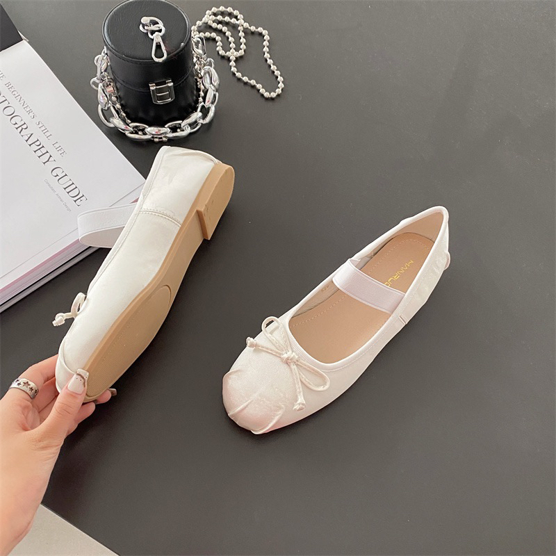 Giày búp bê vải có quai ba lê đế bằng phong cách Balletcore Jennie Backpink - Yannie