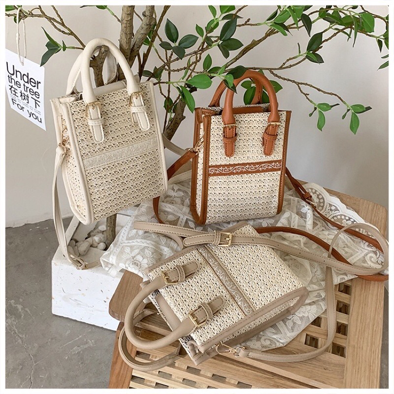 Túi điện thoại Poly quai da hoa văn vintage