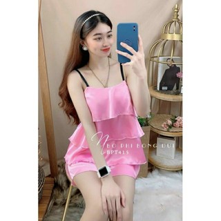 Set đồ bộ ngủ quần đùi phi bóng tầng mặc nhà