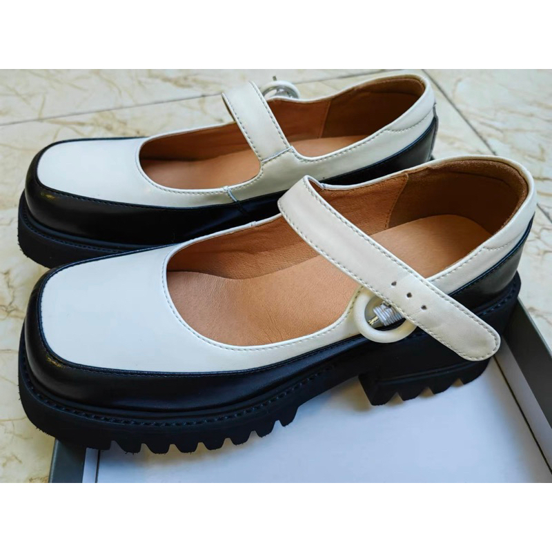 ORDER 🌼 Giày moca mũi vuông phối màu da bò 6cm 34-39