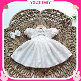 Váy trắng cổ tàu công chúa tặng kèm cài xinh cho mùa lễ hội của bé
