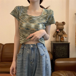 áo len dệt kim màu loang kiểu cổ vuông basic (9323-7#)