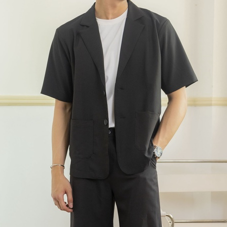 Áo vest blazer nam tay ngắn VÂU màu đen cơ bản áo khoác công sở trẻ trung 1 lớp phong cách Hàn Quốc
