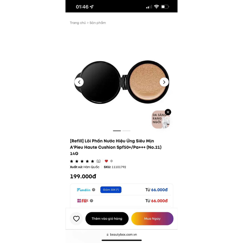 A''PIEU HAUTE CUSHION Lõi gốc 199k