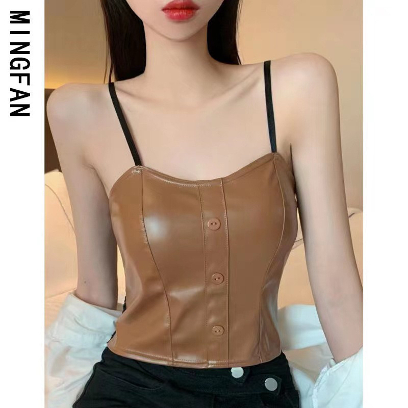 Áo bra 2 dây nữ bọc da 3 khuy có đệm ngực chun lưng